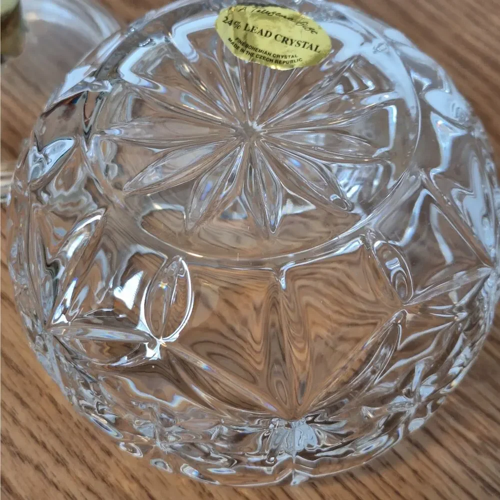 VTG Teleflora 24% Lead Crystal Christmas Ornament Candy Dish Trinket Jar Czech